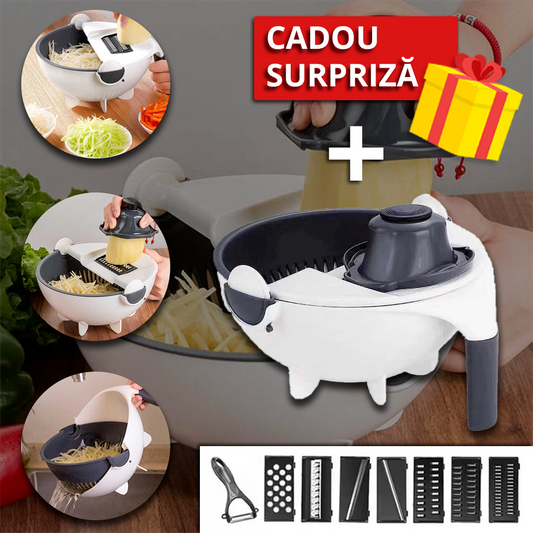 9-în-1 Tocător, Feliator și Răzătoare pentru Legume și Fructe + 🎁 Cadou Surpriză